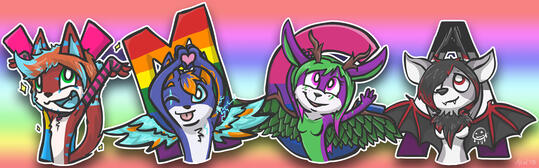 Crimson & his crew; Cerulean, Claret & Chroma. Art by MLW.